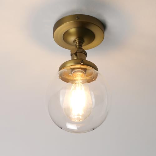 Industrial Brass Semi-Flush Mount Ceiling Light, Vintage Style