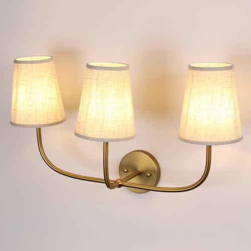 3 Lights Brass Linen Fabric Lampshade