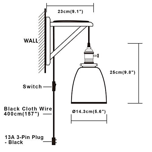 Plug in Wall Light, Industrial Bedside Wall Lamp
