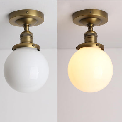 Rustic Milk White Globe Ceiling Lamp Fixture Flush Mounted Lighting