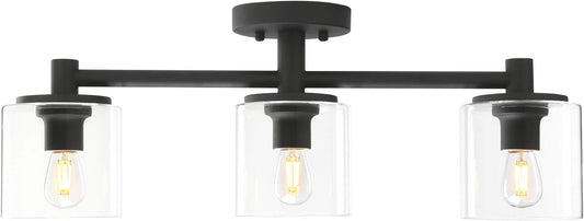 Pathson 3-Light Semi Flush Mount Ceiling Light, Industrial Pendant Lighting Fixture with Glass Shade, Ceiling Chandelier Lamp for Hallway Loft Kitchen Bar
