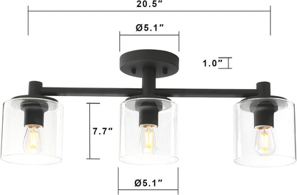 3-Light Semi Flush Mount Ceiling Light, Industrial Pendant Lighting Fixture with Glass Shade