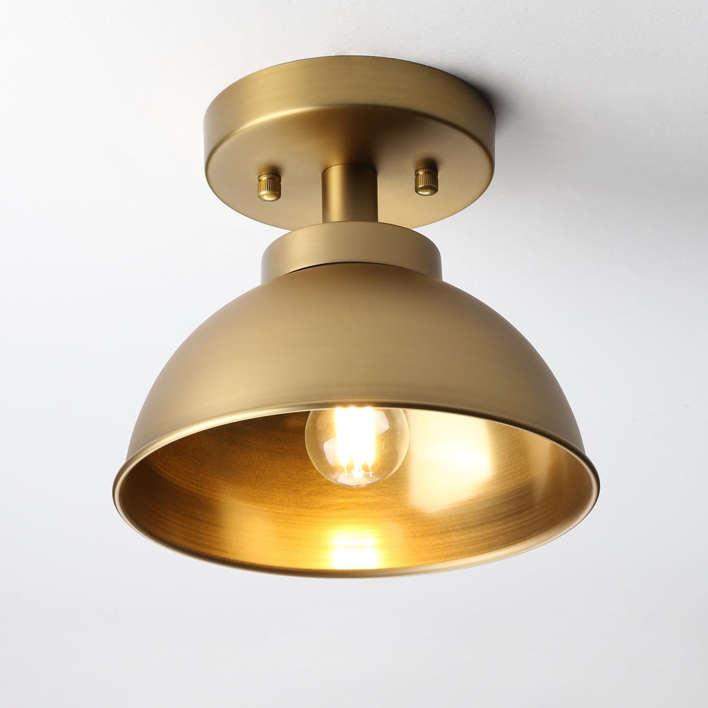 Metal Flush Mounted Ceiling Lighting, Vintage Brass Finish Ceiling Light Fixture