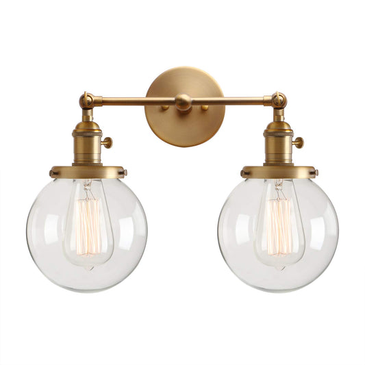Industrial Antique 2-Lights Dual Mini 5.9" Round Clear Glass Globe Shade