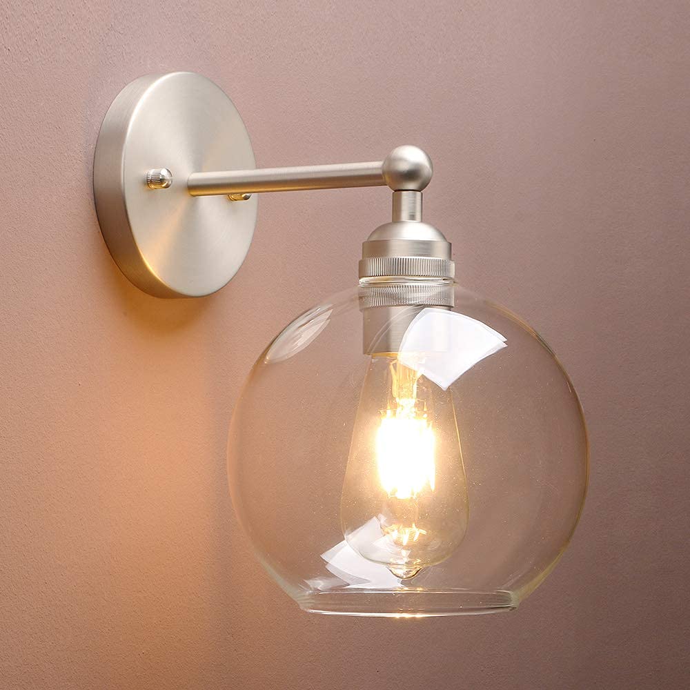 1-Light Indoor Vintage Industrial Single Sconce Lights Round Glass (Antique)