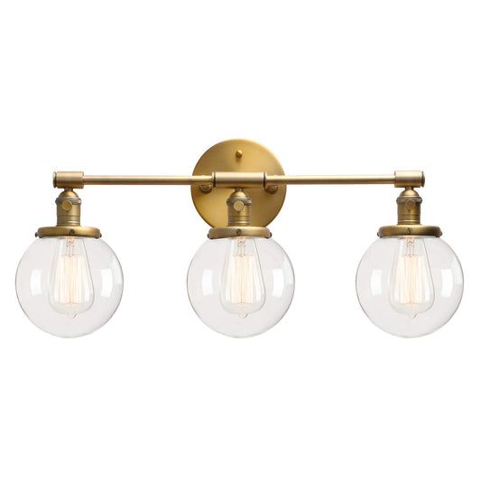 Vintage Industrial Antique Three-Light Wall Sconces with  Mini 5.9" Round Clear Glass Globe Shade