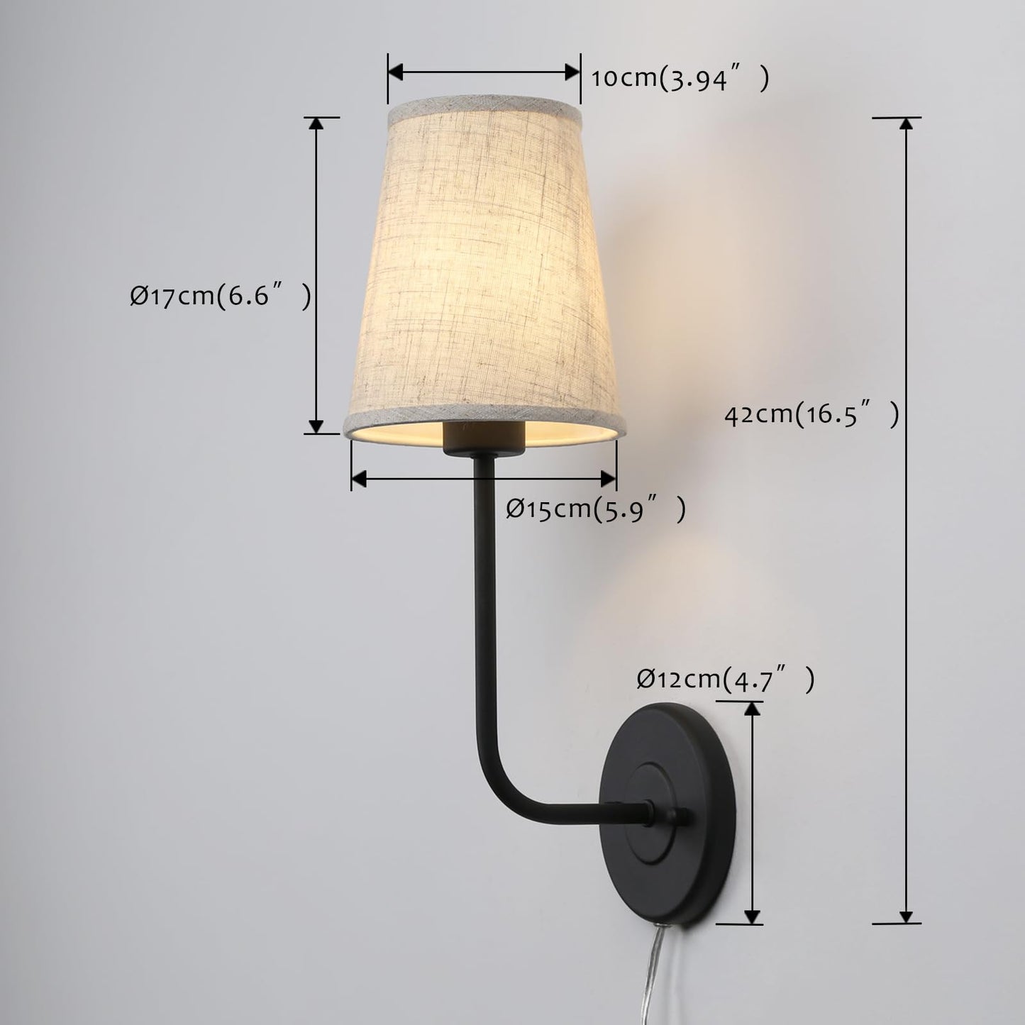 Plug In Fabric Wall Sconce Linen Cloth Shade