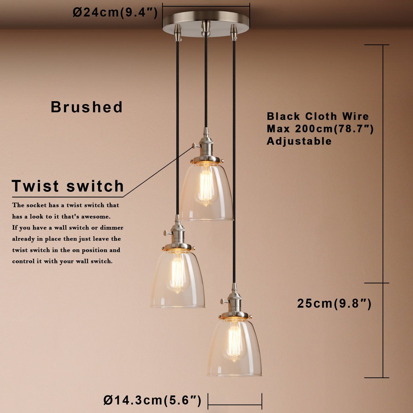 3 Lights Pendant Lighting, Industrial Dining Pendant Lights, Hanging Lamps