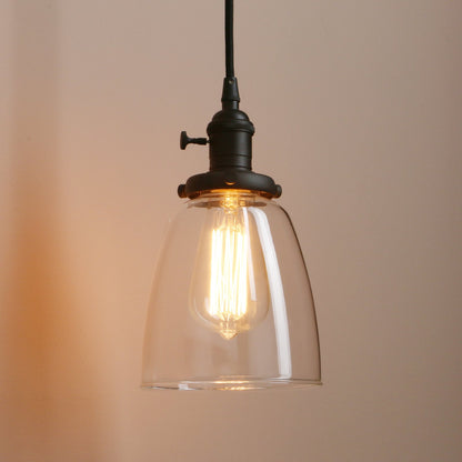 Industrial Glass Pendant Lighting, Black Vintage Style Hanging Light Fixture