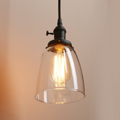 Industrial Glass Pendant Lighting, Black Vintage Style Hanging Light Fixture