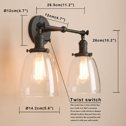 2-Light Industrial Bathroom Wall Light Fixtures Vintage Wall Lamp Lighting