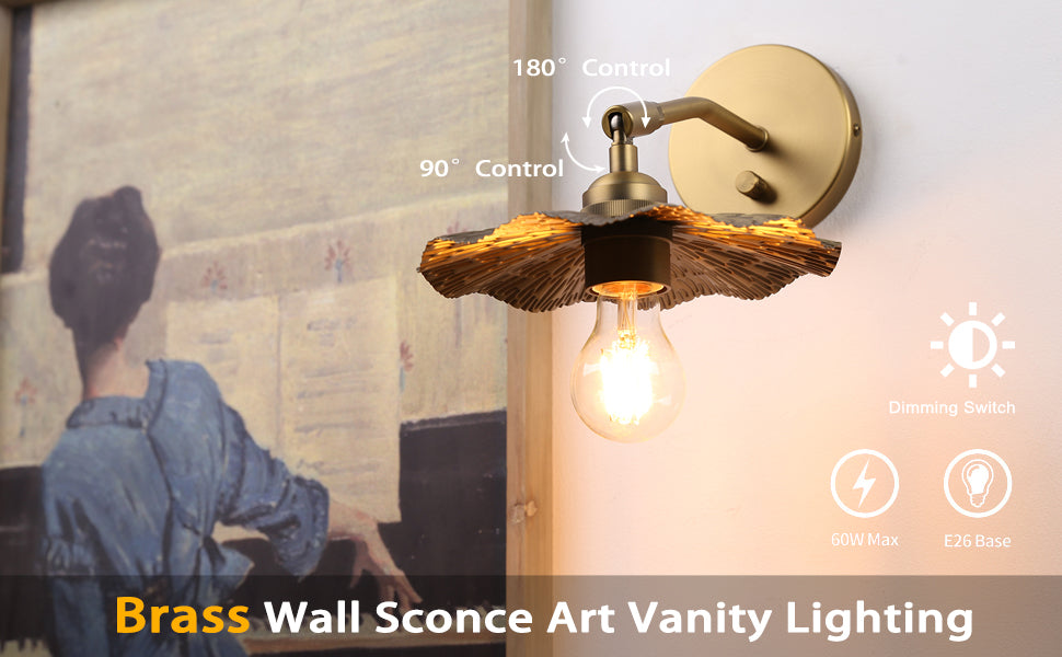 Set of 2 Dimmable Wall Sconce Metal Brass Finish for Living Room Study Room