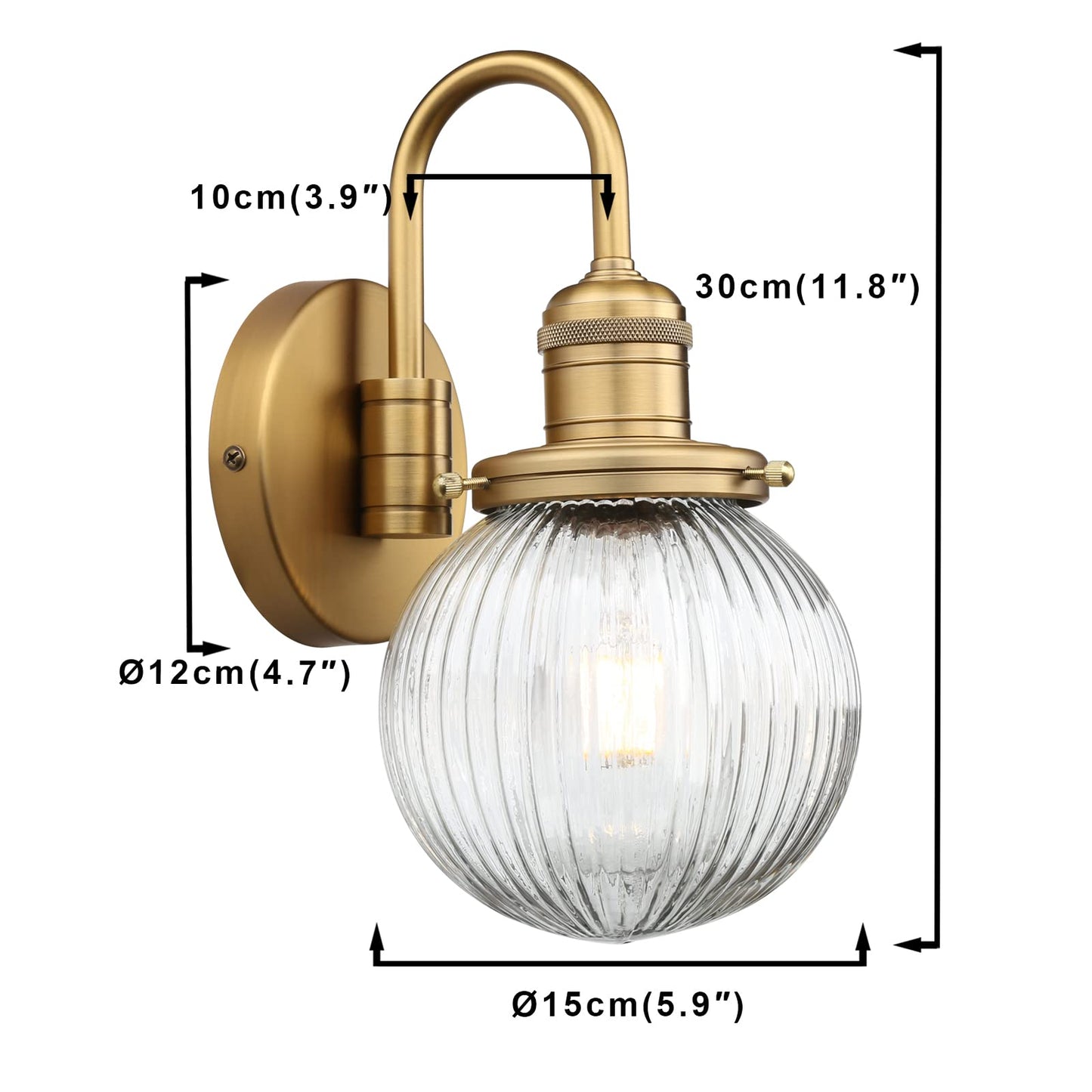 1 - Light Vanity Luxury Retro Textured Striped Globe Round Clear Glass Shade - Pathson Lighting