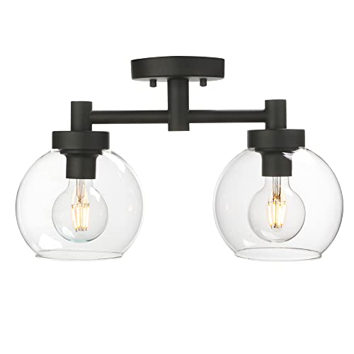 2 Lights Globe Round Ceiling Lighting Lamp, Semi - Flush Mounted Ceiling Lights - Pathson Lighting