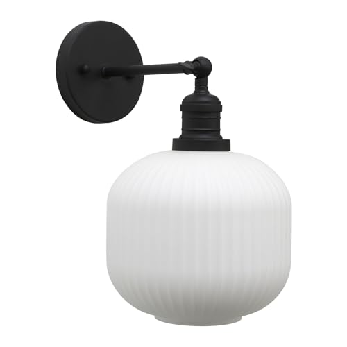 Modern Wall Sconce Lamp Milk White Round Glass, Hardwired Frosted Vintage Wall Vanity Light Fixture