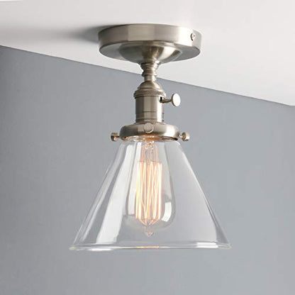 Industrial Ceiling Light Fixtures with Switch, Funnel Clear Glass Hallway Lighting