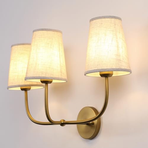 3 Lights Brass Linen Fabric Lampshade