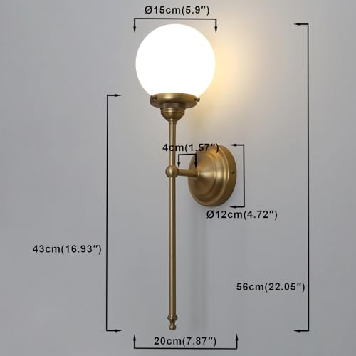 2-Pack Indoor Wall Sconce, Vintage Industrial Single Fixture Lights Hardwired with Milk Round Globe Glass Shade Lamp