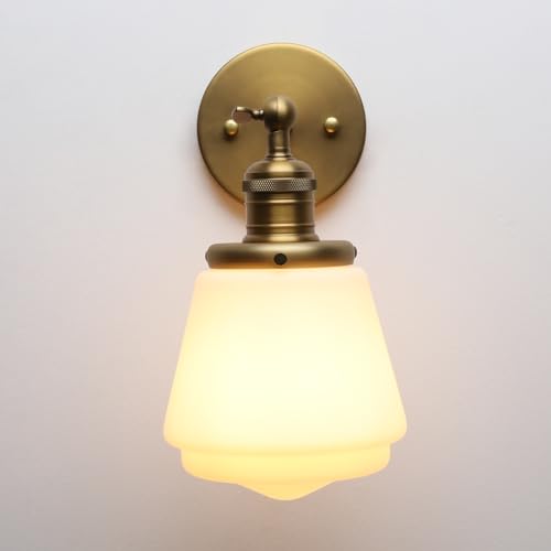 1-Light Vintage Wall Sconce Light Fixture with Milk White Glass Shade, Industrial Indoor Wall Lamp