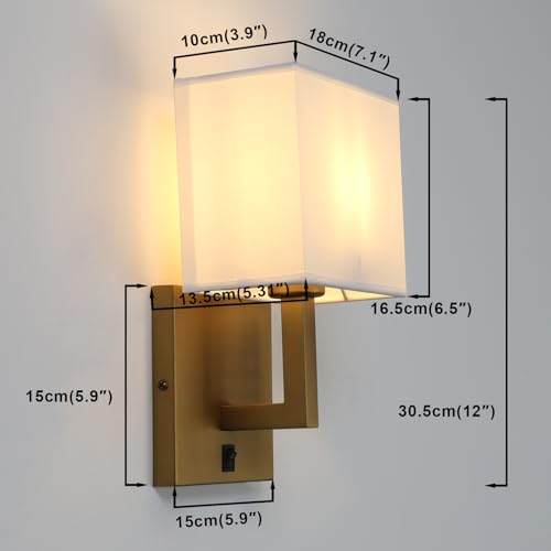 2 Sets of Vintage Modern White Textile Lampshade Wall Light Fittings, Beside LED Wall Lamp with Wall Switched (Black)