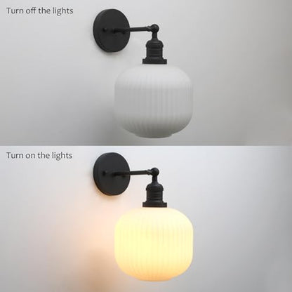 Modern Wall Sconce Lamp Milk White Round Glass, Hardwired Frosted Vintage Wall Vanity Light Fixture