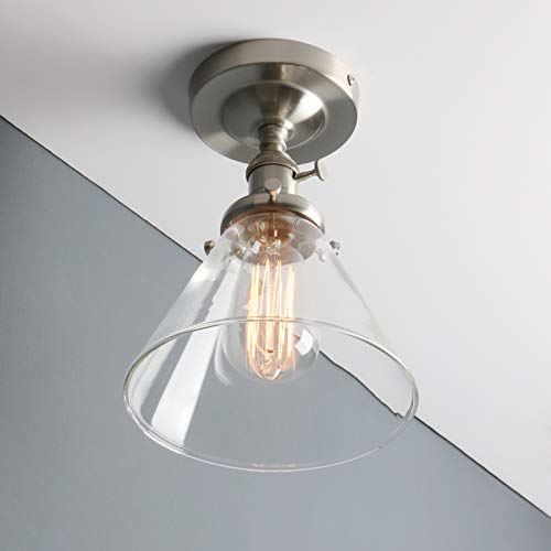 Industrial Ceiling Light Fixtures with Switch, Funnel Clear Glass Hallway Lighting