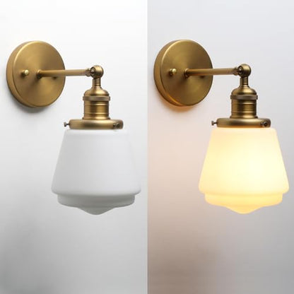 1-Light Vintage Wall Sconce Light Fixture with Milk White Glass Shade, Industrial Indoor Wall Lamp