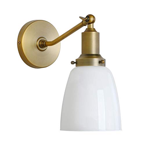 Industrial Vintage Slope Pole Wall Mount Single Sconce with 5.5" Oval Dome Milk White Glass Shade