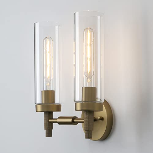 Rustic Industrial Wall Sconce Light with Tubular Clear Glass Lampshade