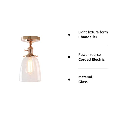 Industrial Vintage Edison Pendant Light Clear Glass Shade Flush Mount Fixture Chandelier