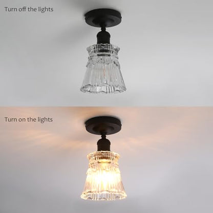 Flush Mounted Ceiling Light with Heavy Handmade Crafts Glass, Modern Hardwired Stripes Ceiling Lamp Lighting