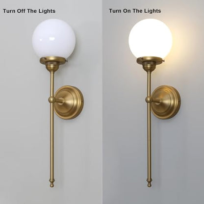 2-Pack Indoor Wall Sconce, Vintage Industrial Single Fixture Lights Hardwired with Milk Round Globe Glass Shade Lamp