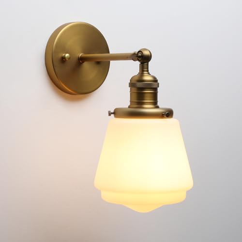 1-Light Vintage Wall Sconce Light Fixture with Milk White Glass Shade, Industrial Indoor Wall Lamp