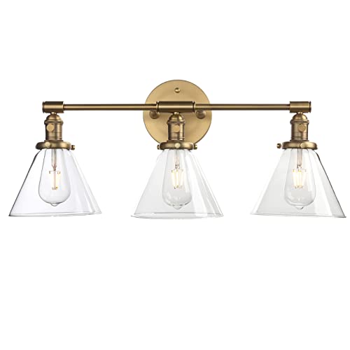 3 Light Sconce Wall Mount Bathroom Light Fixture with 7.3 Inches Cone Clear Glass Canopy