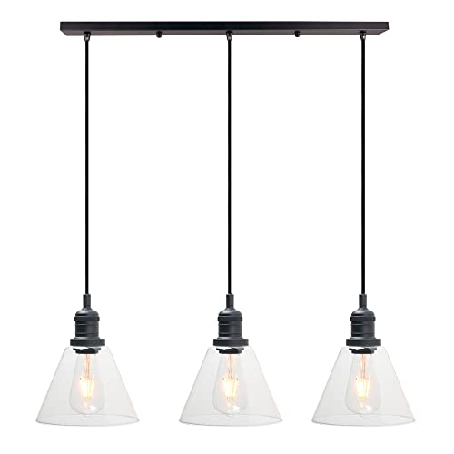 Industrial 3-Light Pendant Light, Adjustable with Clear Glass Shade