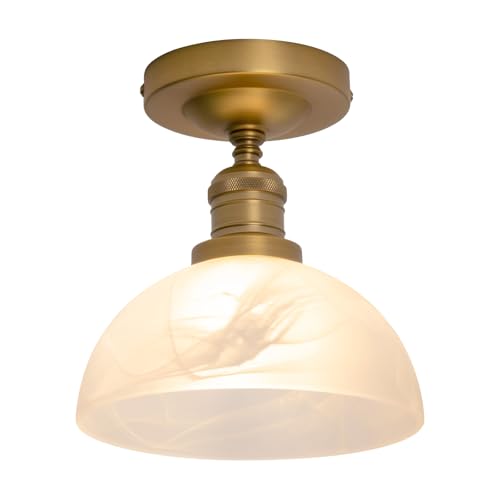 Vintage Semi Flush Mount Ceiling Light with Milk White Glass Pendant Lampshade, Industrial Style Retro