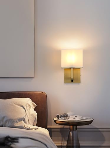 2 Sets of Vintage Modern White Textile Lampshade Wall Light Fittings, Beside LED Wall Lamp with Wall Switched (Black)