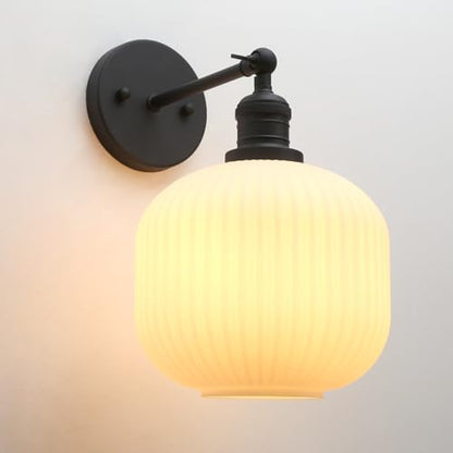 Modern Wall Sconce Lamp Milk White Round Glass, Hardwired Frosted Vintage Wall Vanity Light Fixture