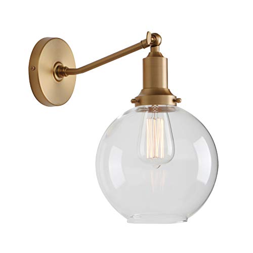 Industrial Vintage Slope Pole Wall Mount Single Sconce with 7.9" Globe Round Clear Glass Shade Wall Sconce