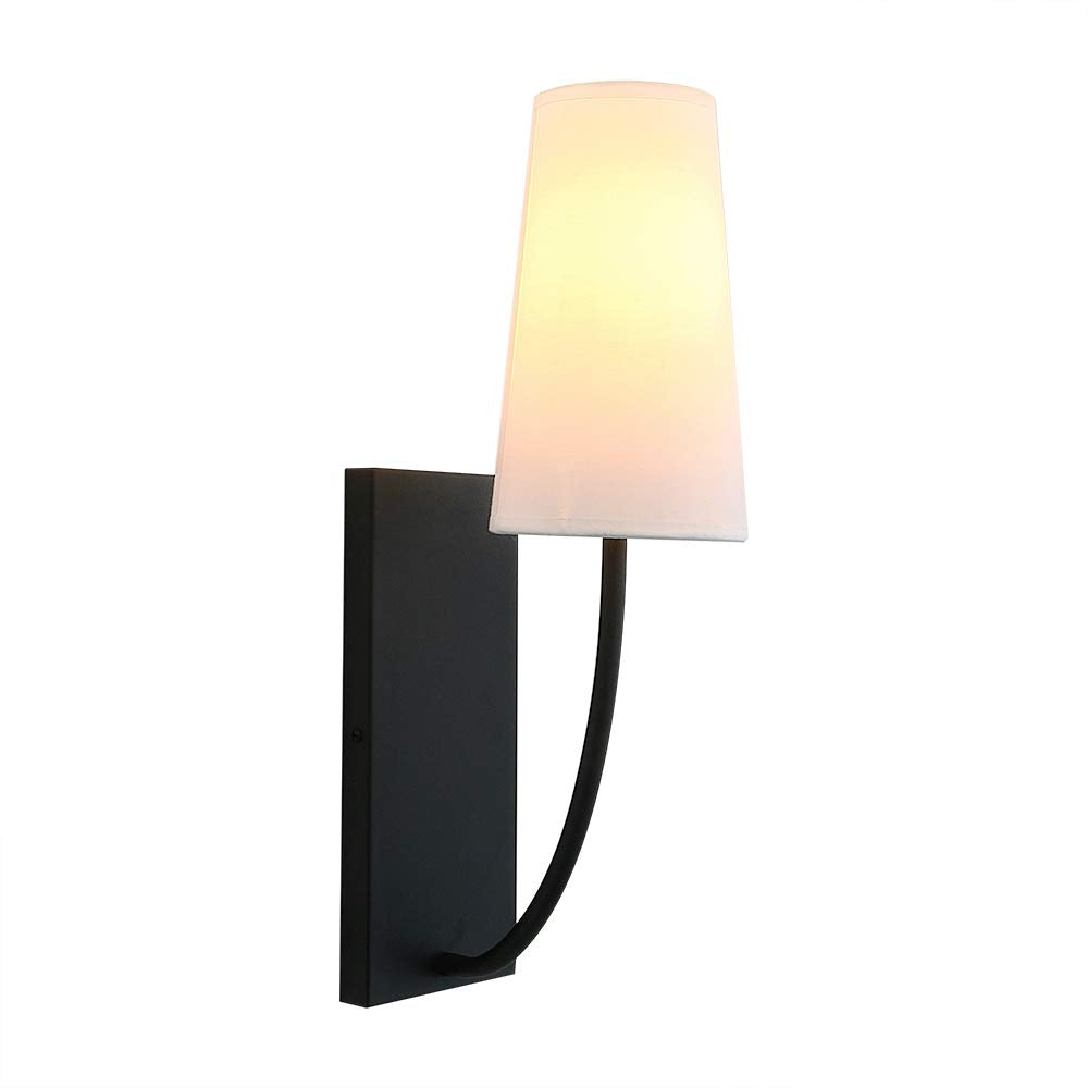 Bedside Modern Retro Wall Sconce, White Long Cone Fabric Textile Lamp Shade