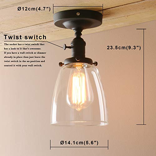 Industrial Vintage Edison Pendant Light Clear Glass Shade Flush Mount Fixture Chandelier