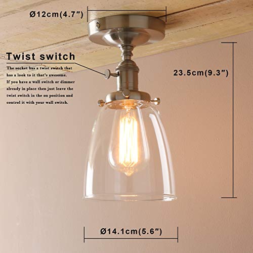 Industrial Vintage Edison Pendant Light Clear Glass Shade Flush Mount Fixture Chandelier