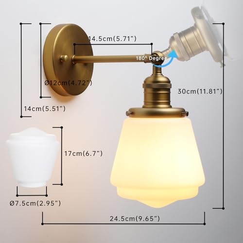 1-Light Vintage Wall Sconce Light Fixture with Milk White Glass Shade, Industrial Indoor Wall Lamp