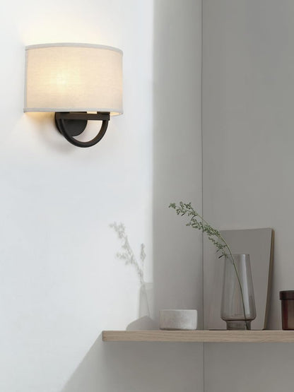 Industrial 2-Lights Wall Sconce Fixtures with Linen Fabric Shade, Double Lamps Decor