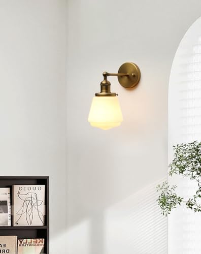 1-Light Vintage Wall Sconce Light Fixture with Milk White Glass Shade, Industrial Indoor Wall Lamp