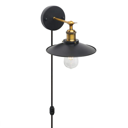 Vintage Industrial Black Plug-in Wall Sconces,Adjustable Bathroom Vanity Lights with Dimmable Switch,Swing Arm