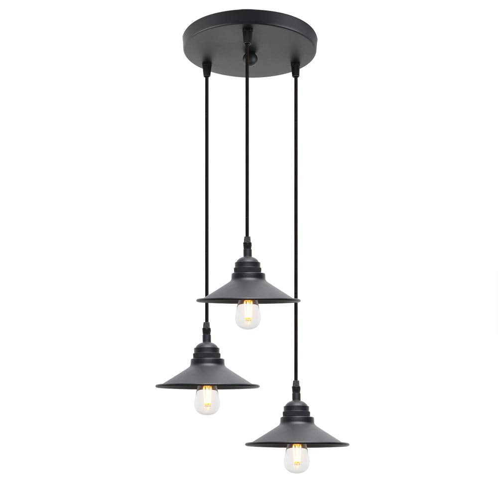 Retro 3 Lights Pendant Light Matte Black Ceiling Mount Lighting Fixture with 7.1 Inches Metal Light Shade