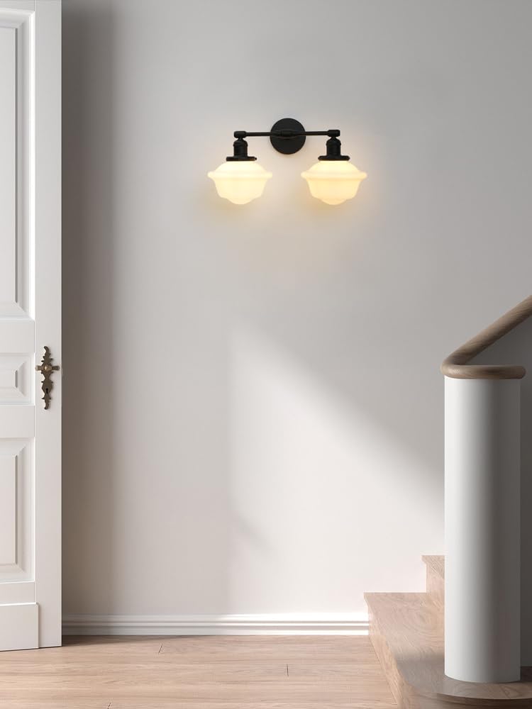 2-Lights Milk White Glass Wall Sconce Lights, Modern Classic Wall Vanity Lighting