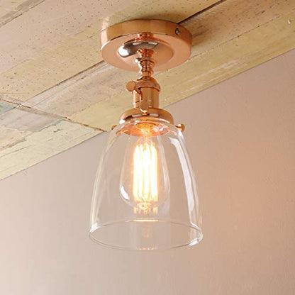 Industrial Vintage Edison Pendant Light Clear Glass Shade Flush Mount Fixture Chandelier