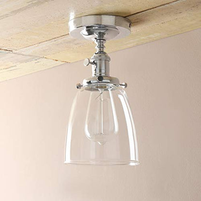 Industrial Vintage Edison Pendant Light Clear Glass Shade Flush Mount Fixture Chandelier